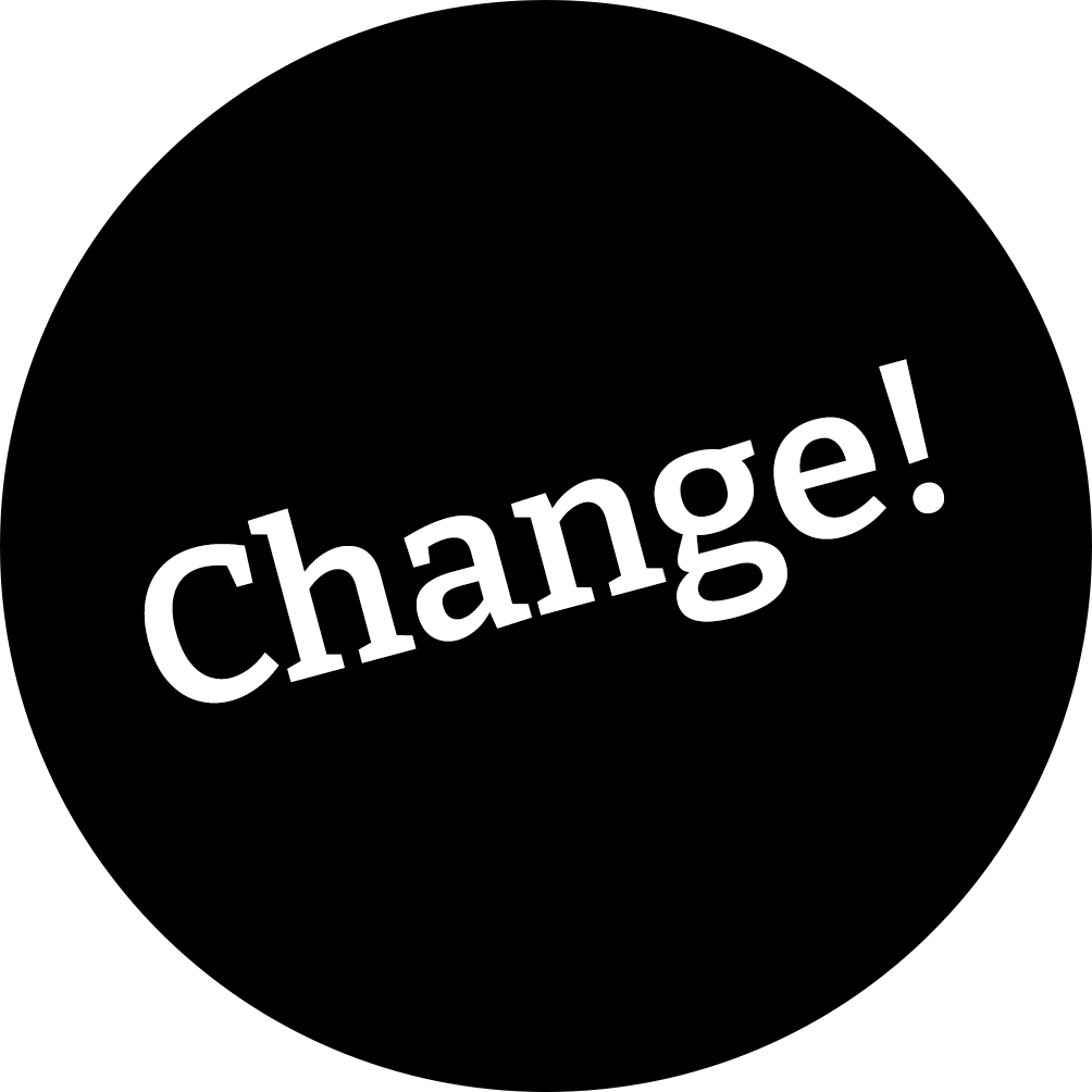 Das Wort „Change“ auf einem schwarzen Kreis steht stellvertretend für das Thema „Veränderungsprozesse“